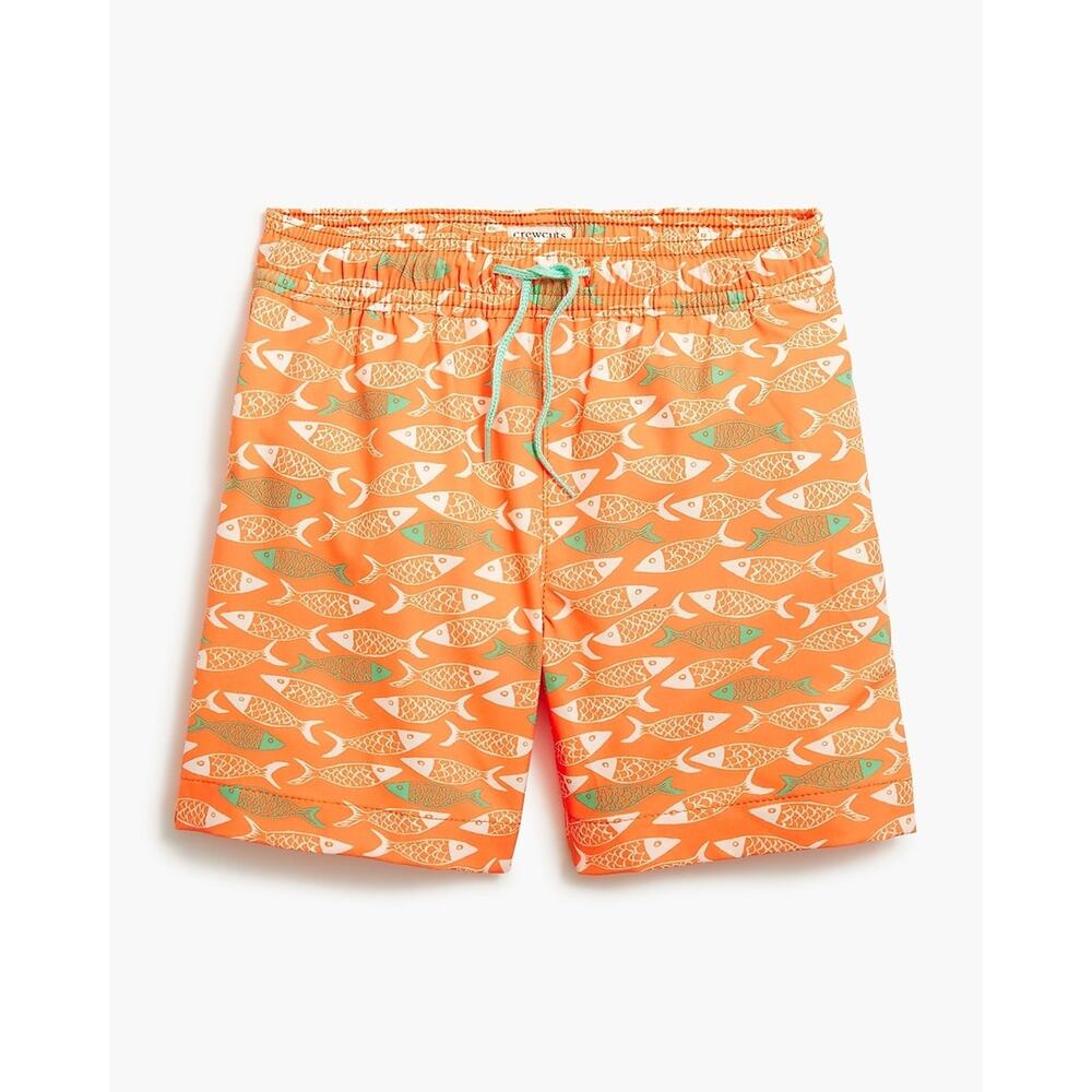 Crewcuts Boys Swim Trunks 6 Orange Animal Print Shorts Pockets Drawstring